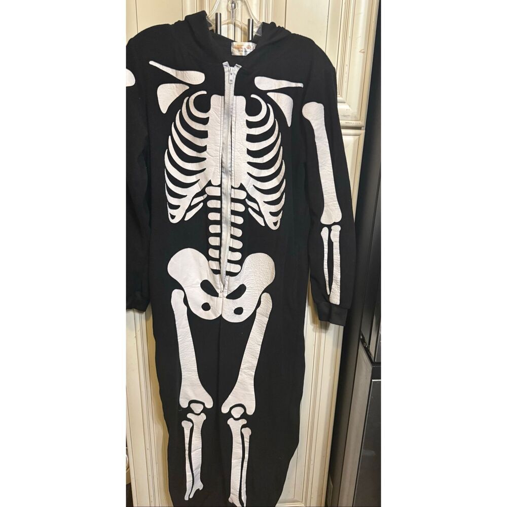 Spooktacular Creation Skeleton Plush PJs Jumpsuit Halloween Costume Black Medium